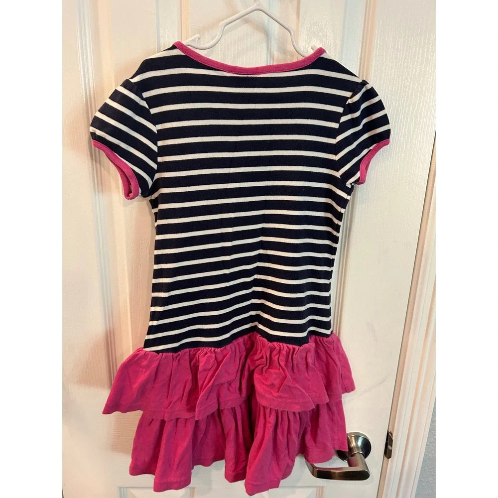 Gymboree Dress Navy Pink Striped Ruffle Tiered Cotton Short Sleeve Kids Size 8